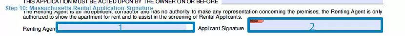 Step 10 to filling out a massachusetts rental application form signature