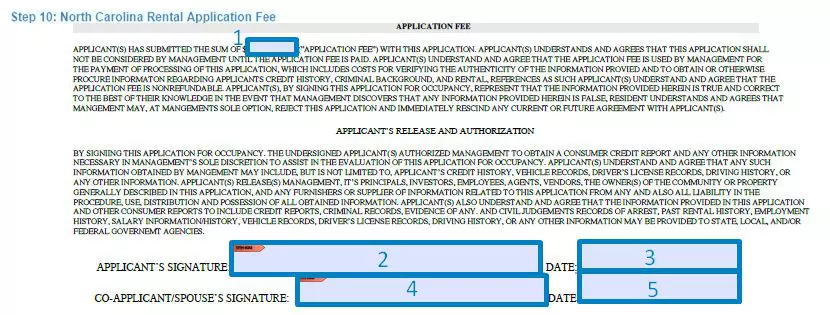 Step 10 to filling out a north carolina rental application sample fee