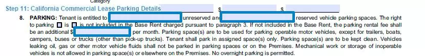 Step 11 to filling out a california commercial lease template - parking details