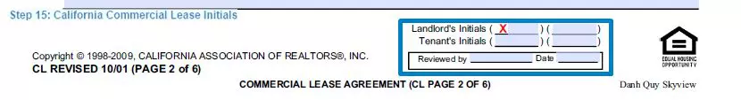 Step 15 to filling out a california commercial lease example initials