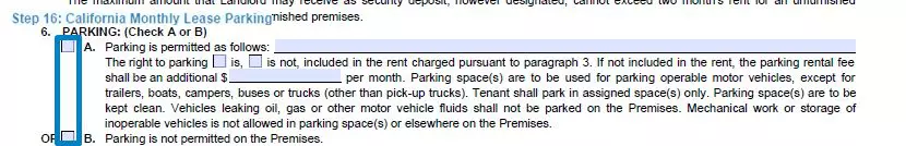 Step 16 to filling out a california monthly lease example - parking