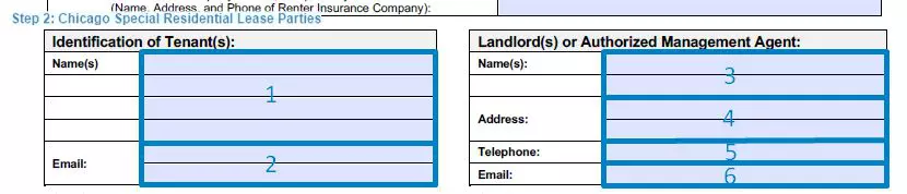 Step 2 to filling out a chicago special residential lease form parties