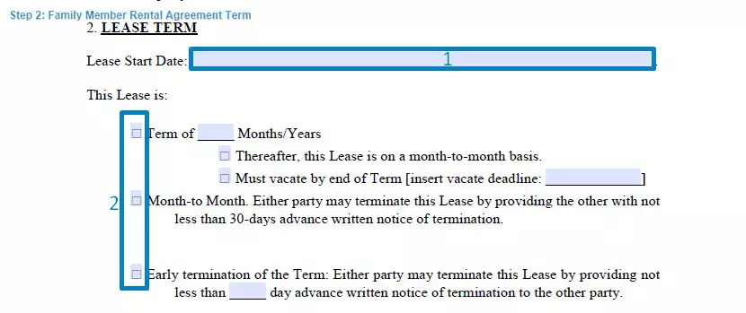 Step 2 to filling out a family member rental agreement form - term
