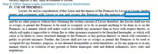 Step 2 to filling out an office space lease agreement form occupancy restrictions