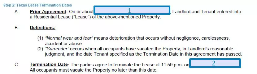 Step 2 to filling out a texas lease termination form dates