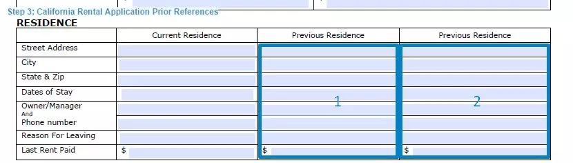 Step 3 to filling out a california rental application template prior references