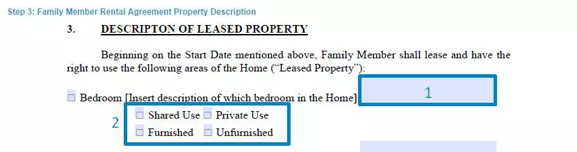 Step 3 to filling out a family member rental agreement template - property description
