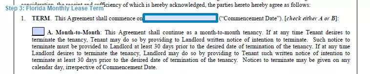 Step 3 to filling out a florida monthly lease sample - term
