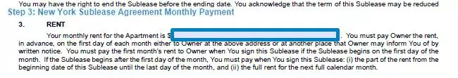 Step 3 to filling out a new york sublease agreement template - monthly payment