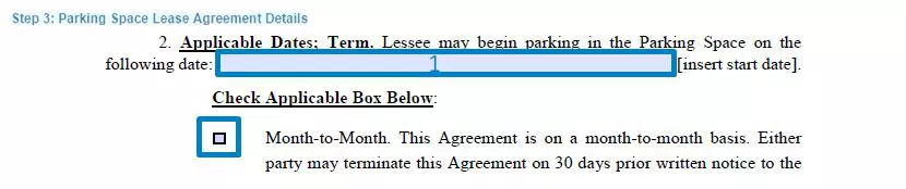 Step 3 to filling out a parking space lease agreement example details