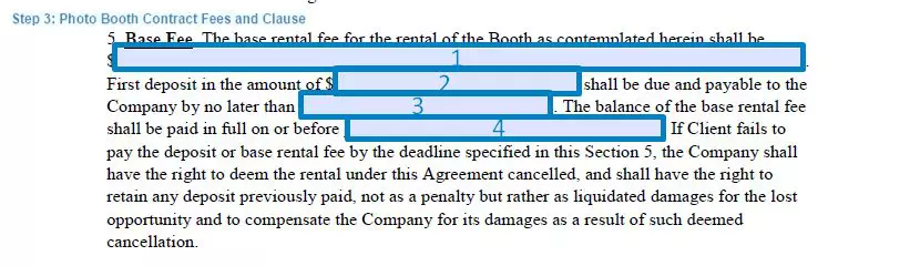 Step 3 to filling out a photo booth contract sample - fees and clause