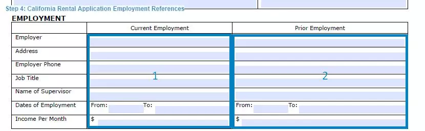Step 4 to filling out a california rental application example - employment references