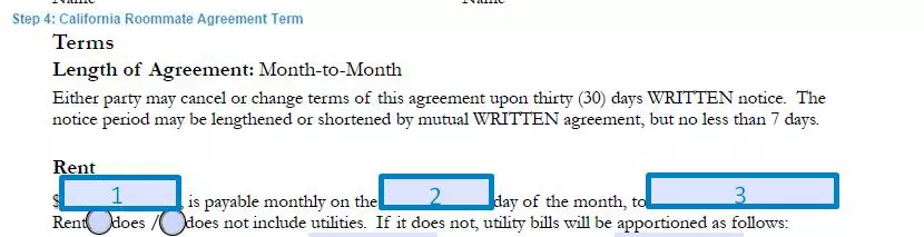 Step 4 to filling out a california roommate agreement form term