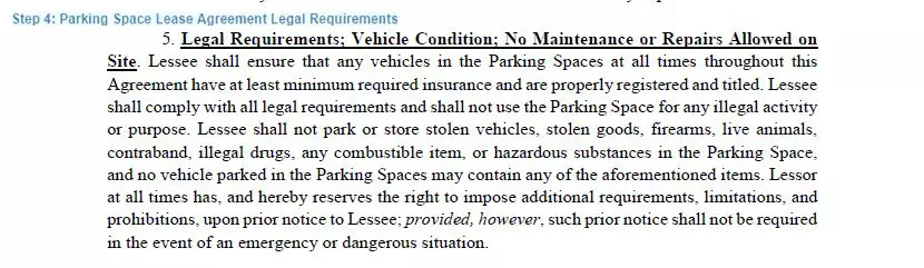 Step 4 to filling out a parking space lease agreement form legal requirements