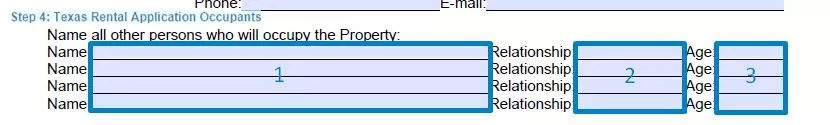 Step 4 to filling out a texas rental application sample - occupants