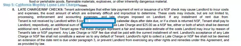 Step 5 to filling out a california monthly lease example late charges