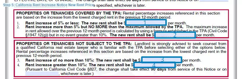 Step 5 to filling out a california rent increase notice template - new rent price