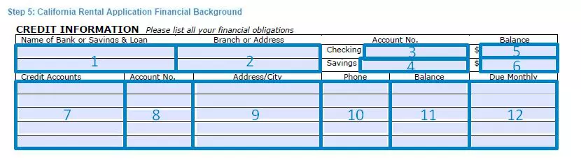 Step 5 to filling out a california rental application form financial background