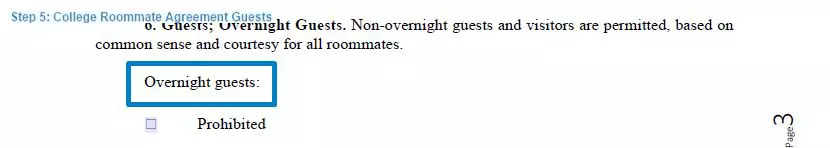 Step 5 to filling out a college roommate agreement example - guests