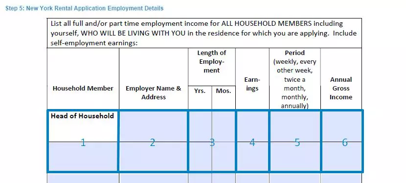 Step 5 to filling out a new york rental application sample - employment details