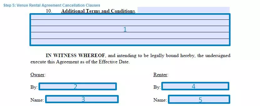Step 5 to filling out a venue rental agreement example - cancellation clauses