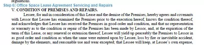 Step 6 to filling out an office space lease agreement form - servicing and repairs