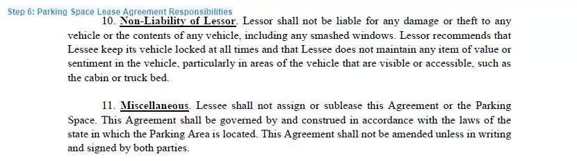 Step 6 to filling out a parking space lease agreement example - responsibilities