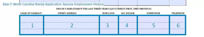 Step 7 to filling out a north carolina rental application sample - spouse employment history