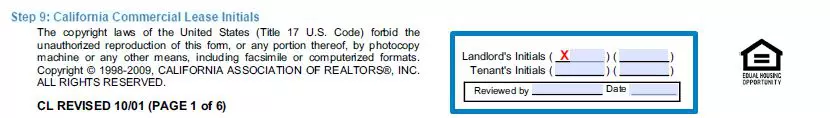 Step 9 to filling out a california commercial lease form initials