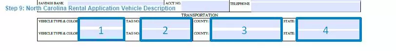 Step 9 to filling out a north carolina rental application form vehicle description