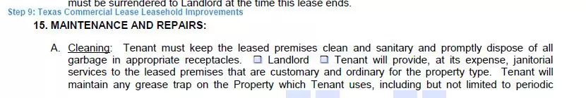 Step 9 to filling out a texas blank commercial lease leasehold improvements
