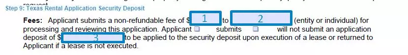 Step 9 to filling out a texas rental application template - security deposit