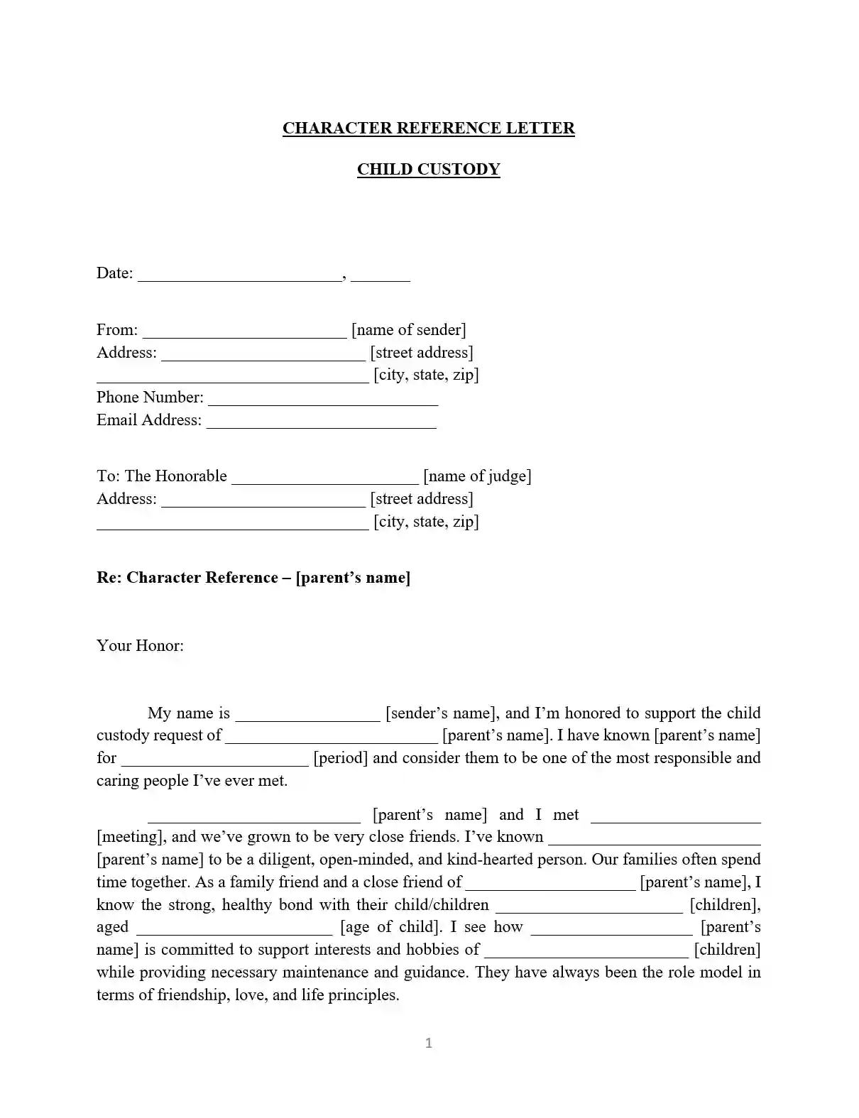 Character Reference Letter for Court Child Custody   Samples