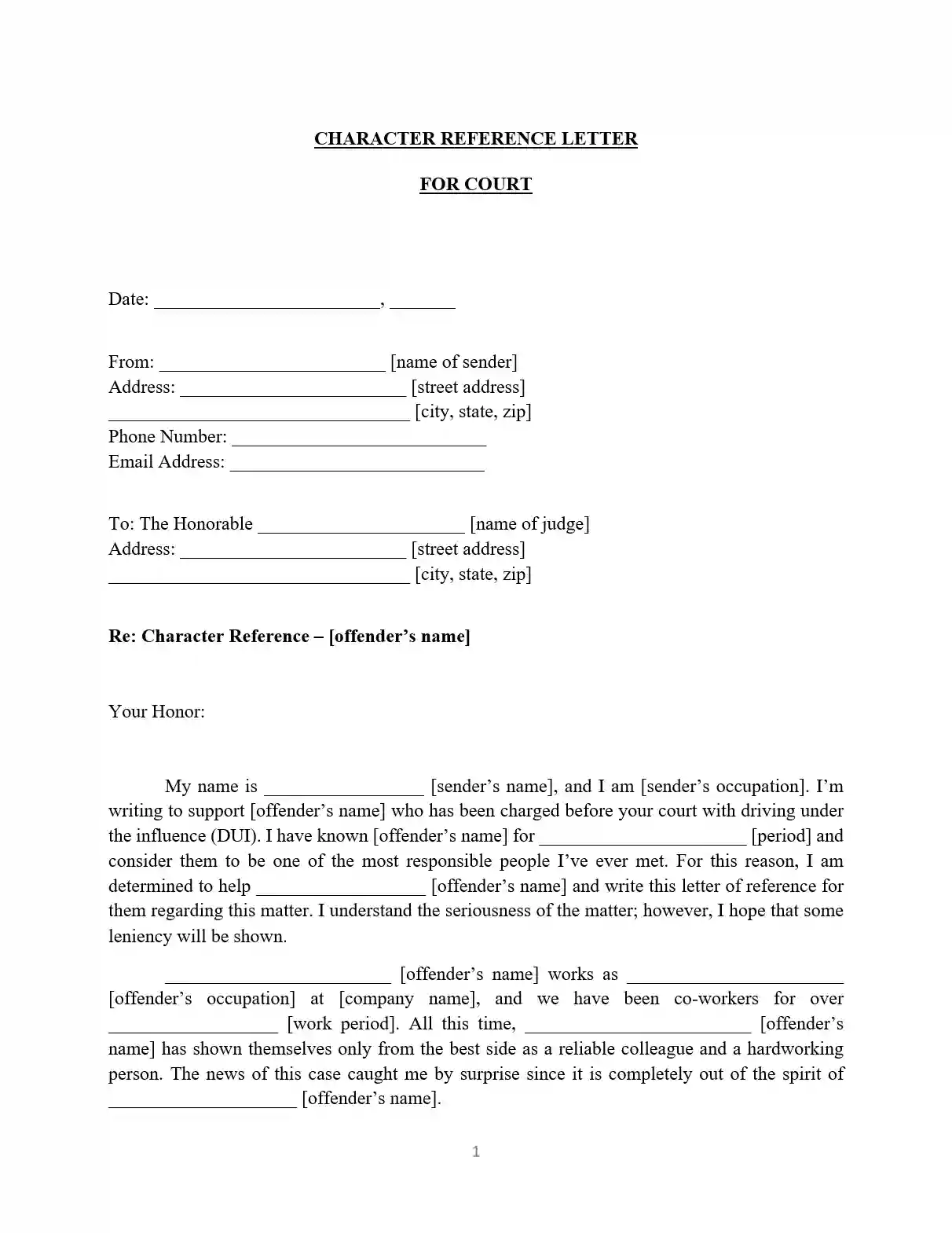 Character Reference Letter For Court to Judge FormsPal