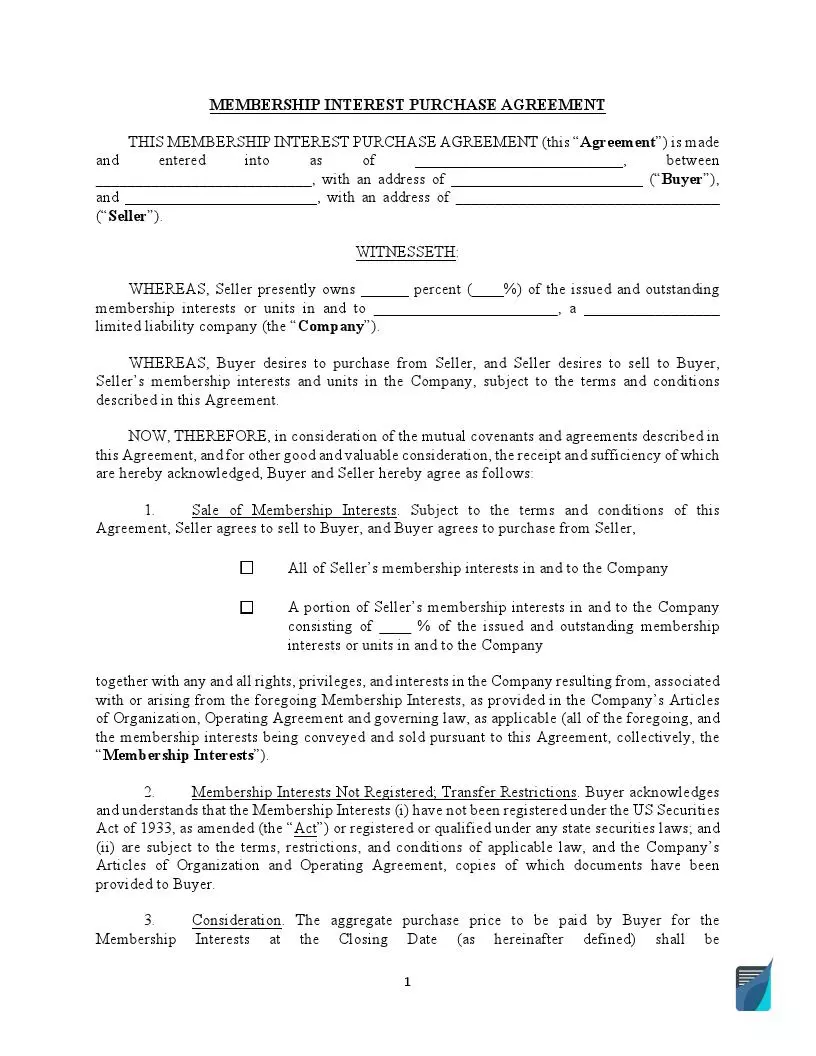 LLC Purchase Agreement Form Membership Share FormsPal