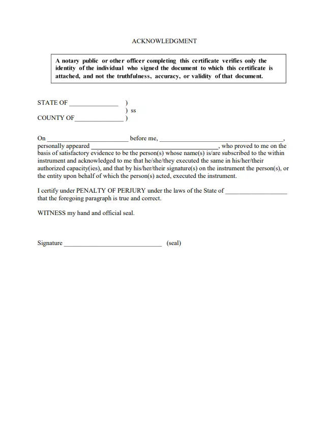 Free Notary Statement Acknowledgement Form Formspal