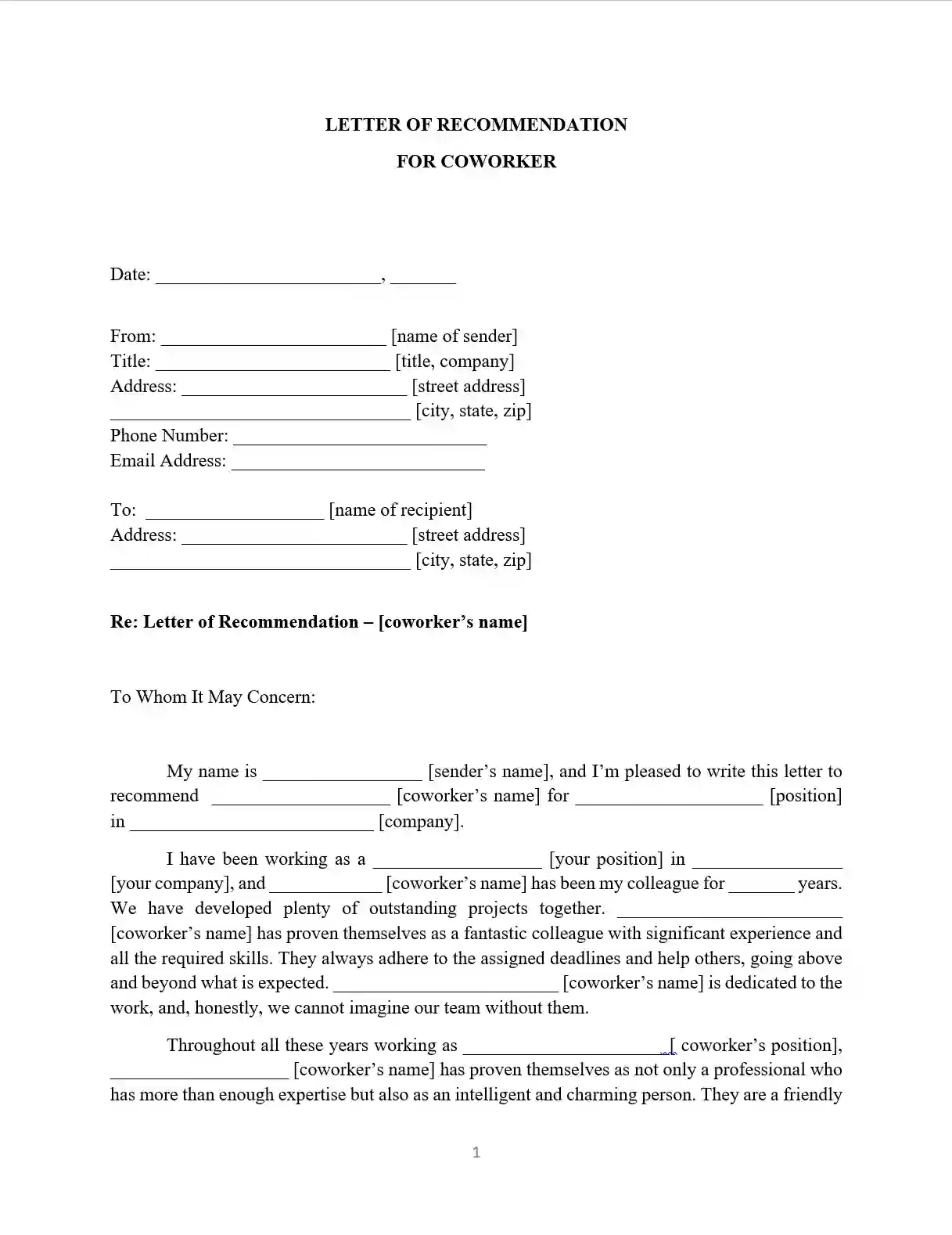 Letter of Recommendation for Coworker | Sample Reference Letter for