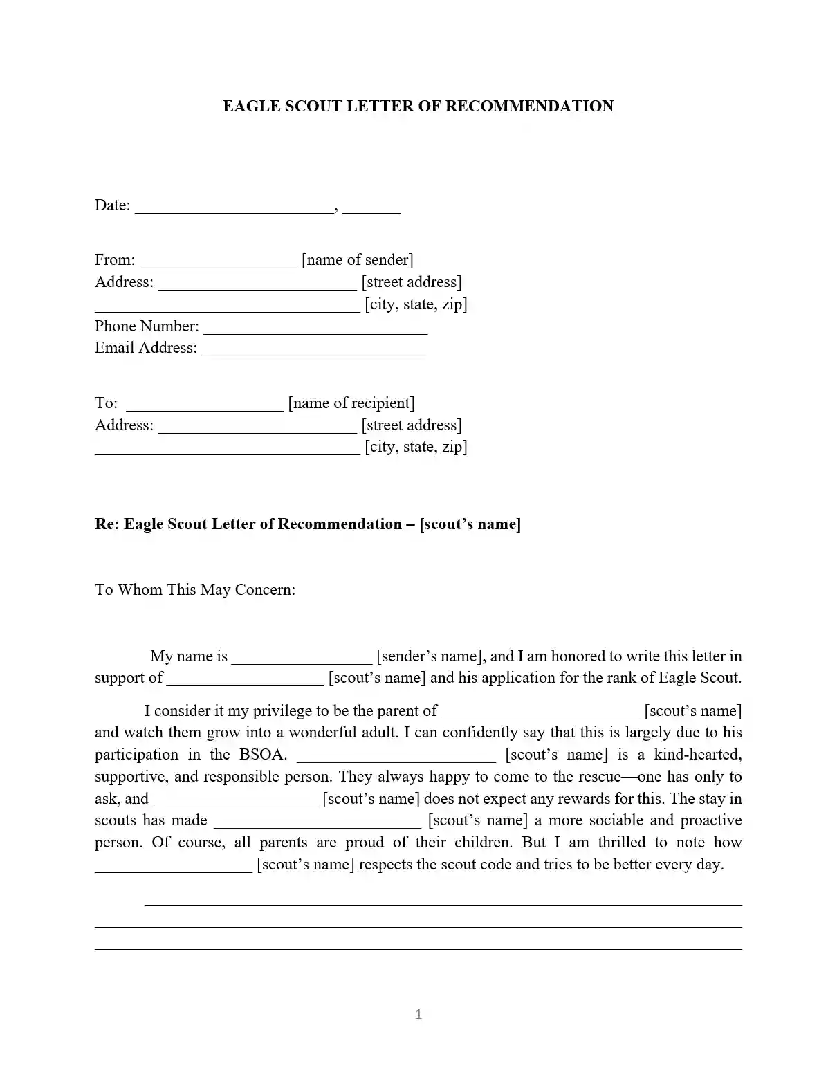 Eagle Scout Reference Letter With Samples | Formspal