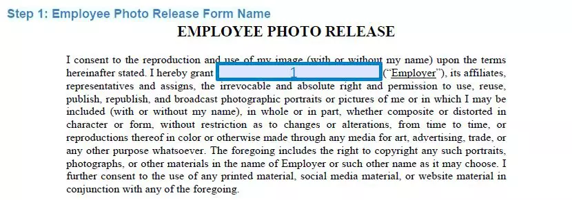Step 1 to filling out an employee photo release form name