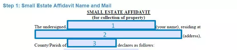 Step 1 to filling out a small estate affidavit name and mail