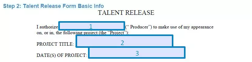 Step 2 to filling out a talent release form - basic info