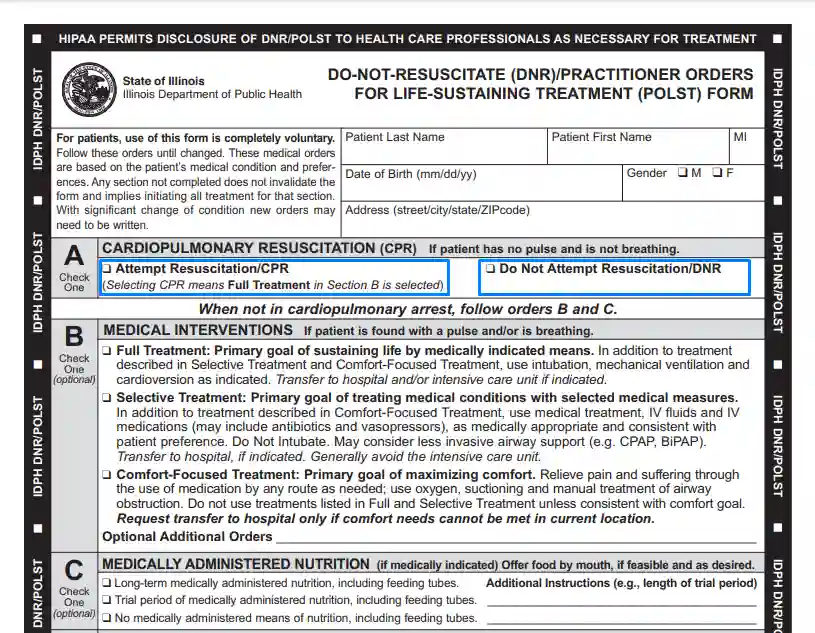 step 2 to filling out the illinois dnr form - choose preferable option about cpr