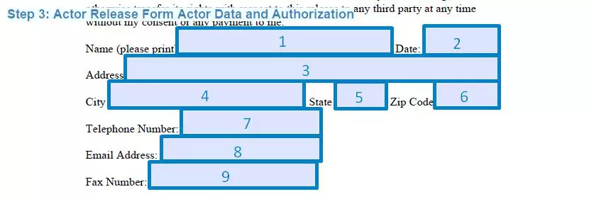Step 3 to filling out an actor release template actor data and authorization