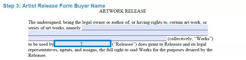 Step 3 to filling out an artist release form - buyer name