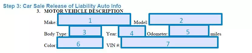 Step 3 to filling out a car sale release of liability form auto info