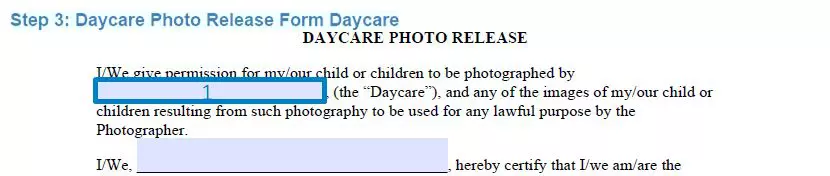 Step 3 to filling out a daycare photo release template daycare