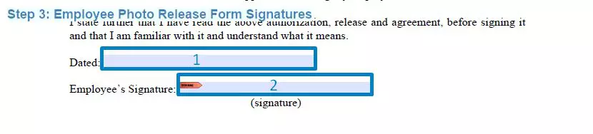Step 3 to filling out an employee photo release template signatures