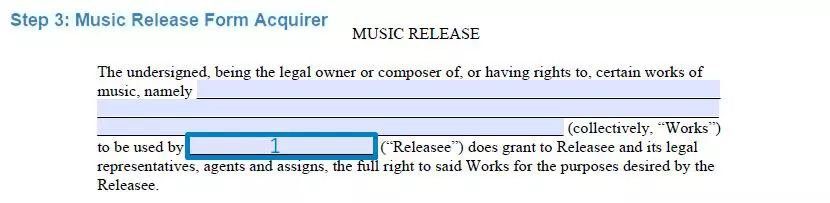 Step 3 to filling out a music release template - acquirer