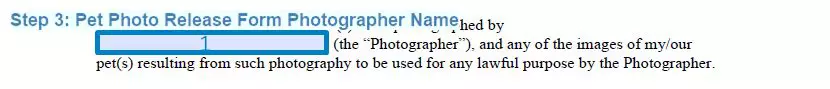 Step 3 to filling out a pet photo release template photographer name