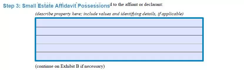 Step 3 to filling out a small estate affidavit template - possessions